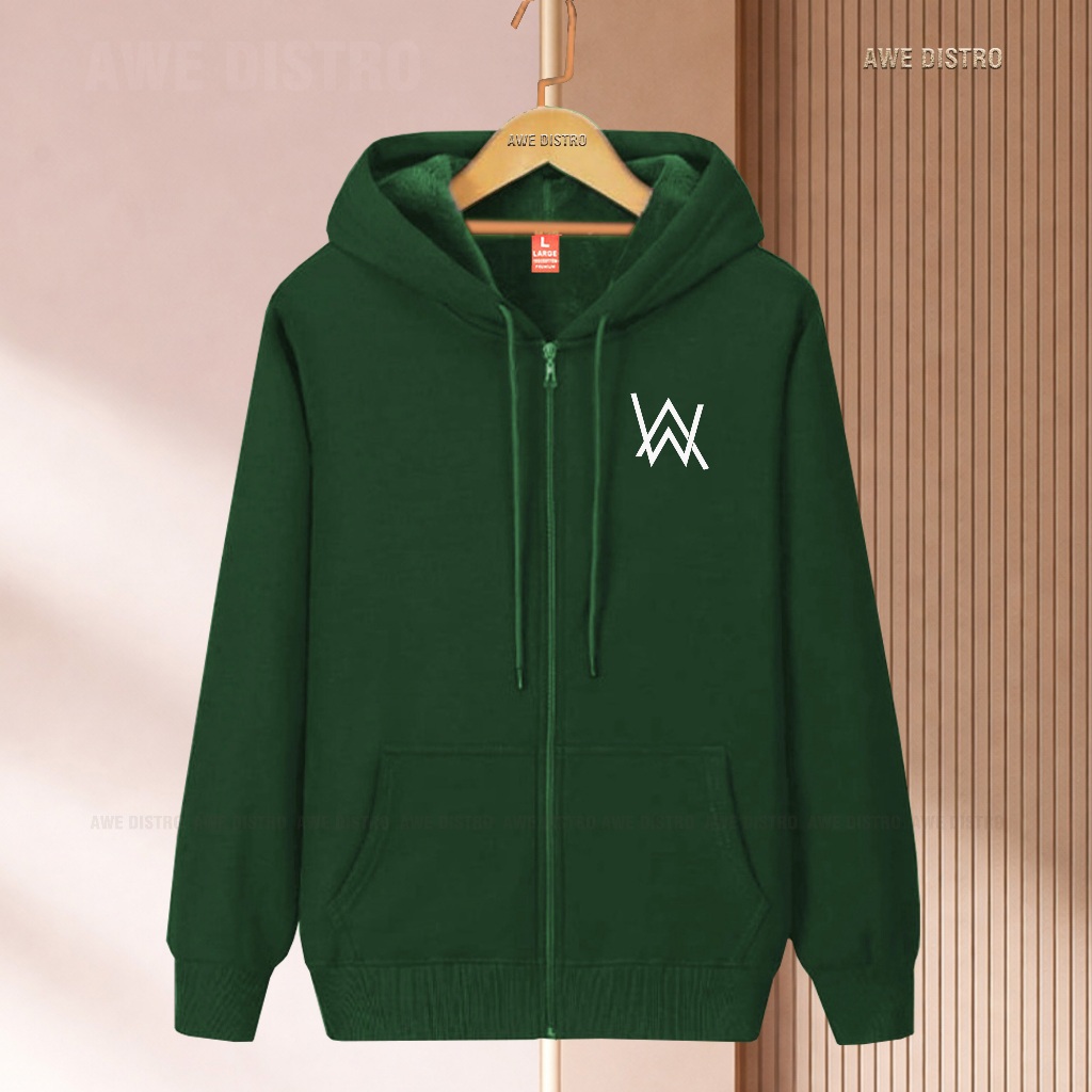 Jaket Zipper Distro Motif Alwan Putih Jaket Kupluk Tebal Premium Quality Hoodie Dewasa Pria & Wanita