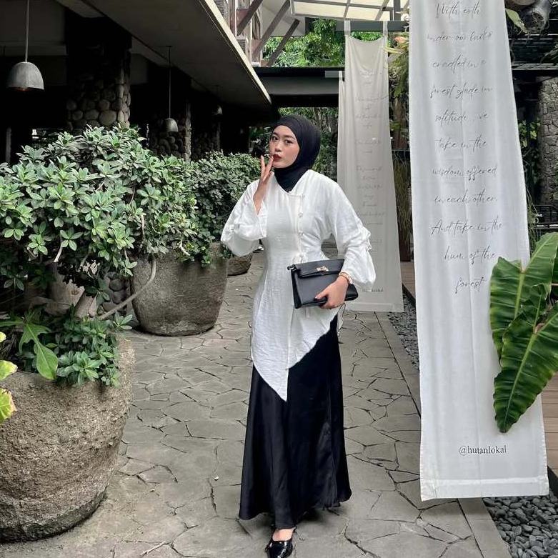 Pola Wear Tunik Wanita Linen Kancing Side Bottom Long Asimetris  Aruna