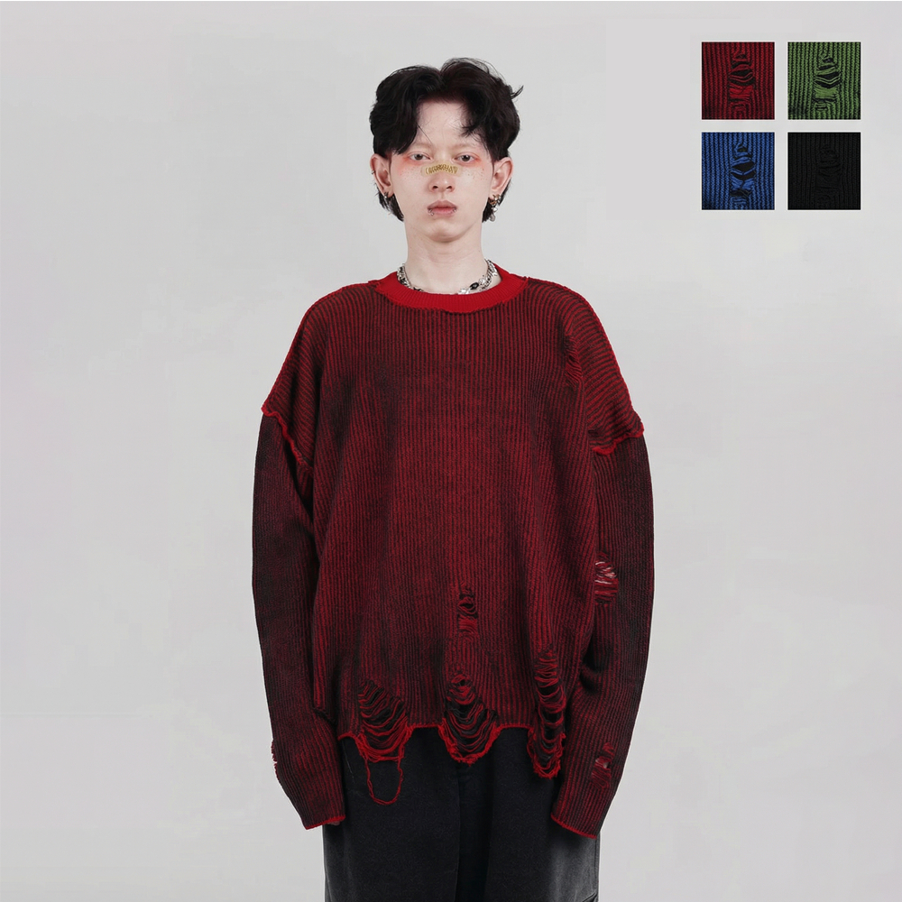 HIERARCHY STUDIOS Chroma - Distressed Red Flux Oversized Knit Sweater