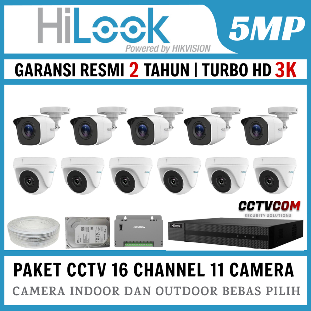 PAKET CCTV HILOOK 5MP 16 CHANNEL 11 CAMERA TURBO HD KAMERA CCTV