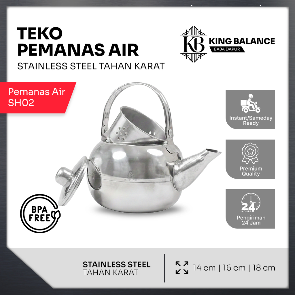 King Balance Teko Air Panas Kopi Teh Stainless Steel Original Teko Siul Bunyi Kuat Awet Premium Qual
