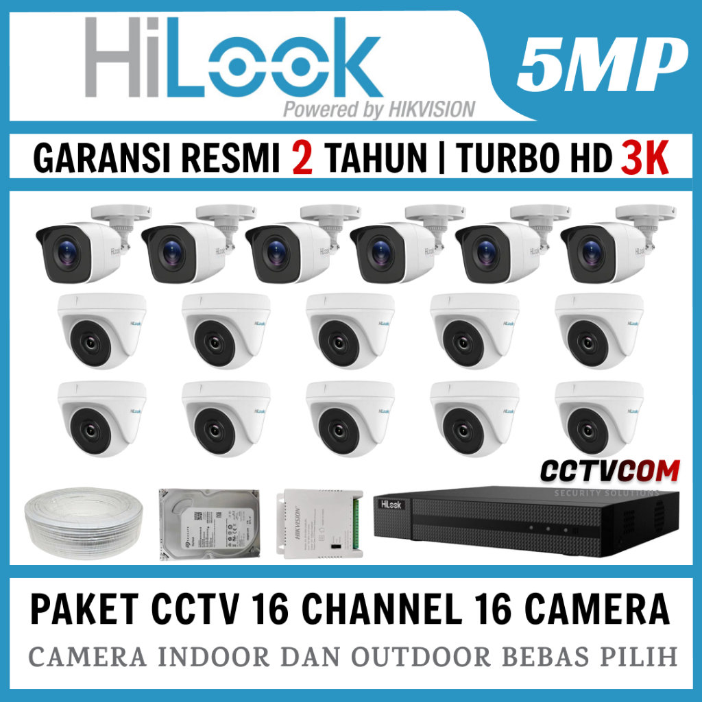 PAKET CCTV HILOOK 5MP 16 CHANNEL 16 CAMERA TURBO HD KAMERA CCTV