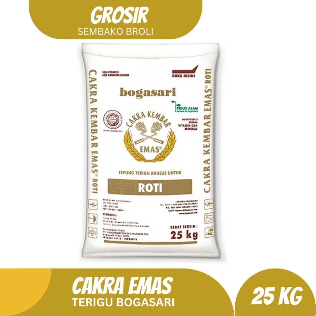 Tepung Terigu Bogasari Cakra Kembar Emas 25KG (1 Karung)