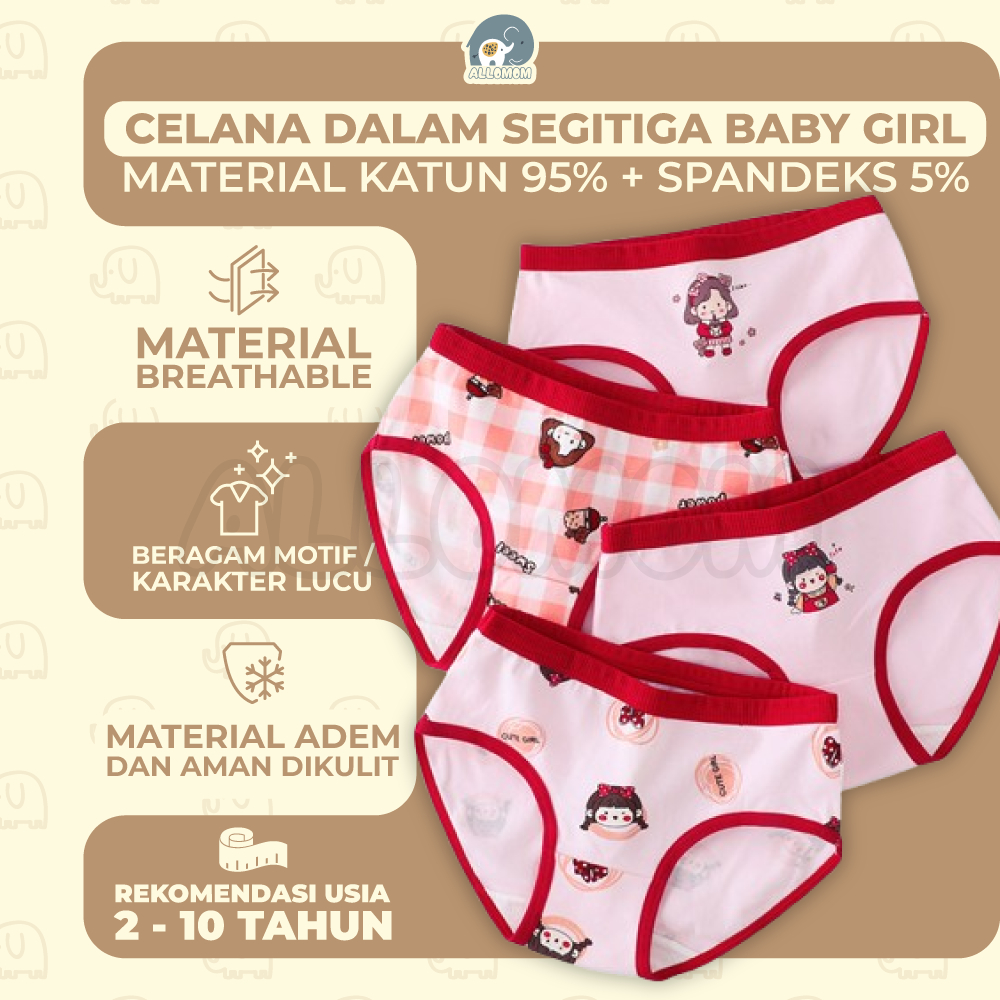 Set 4pcs Celana Dalam Segitiga Anak Perempuan Katun Bayi Baby Girl Cewek CD Fashion Lucu Korea 2-10 