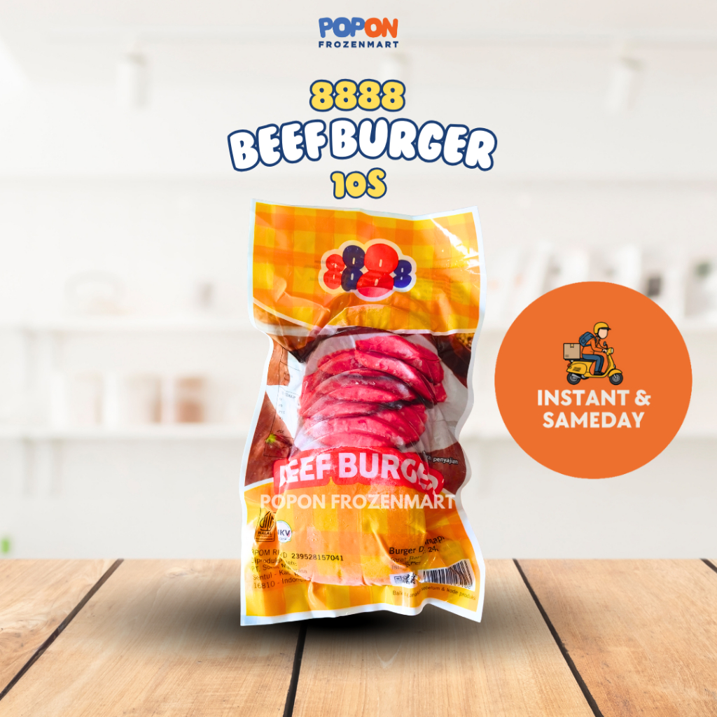8888 Beef Burger Patty 10pcs Daging Burger | Cocok untuk Jualan & Rumah | Instan & Sameday | POPON F