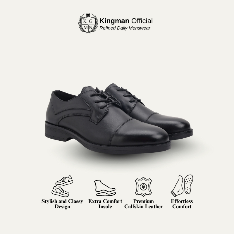 Kingman Kingsley Sepatu Pantofel Pria Kulit Asli Oxford Derby Premium – DL2504A