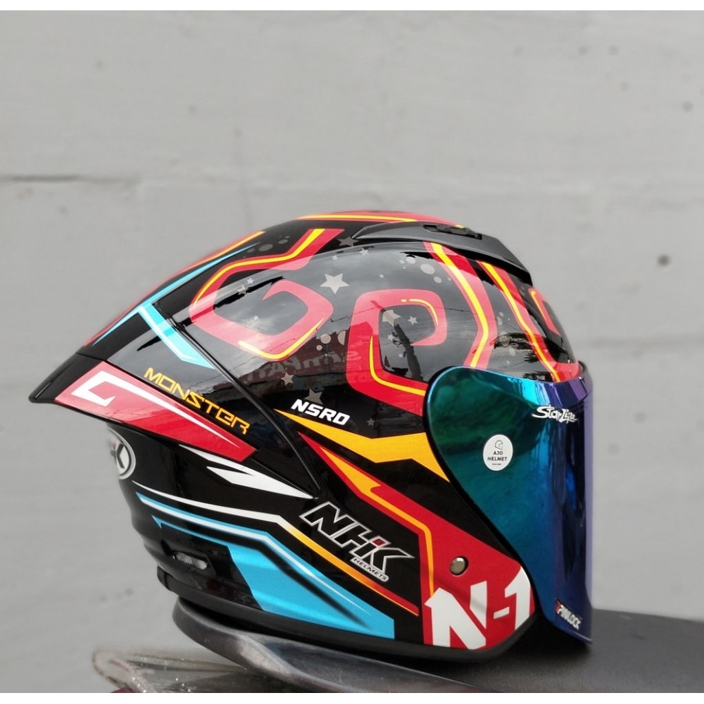 HELM NHK N1 MAX CORAK MOSTER BLACK RED PAKET GANTENG VENOM WITH SPOILER SLOT INTERCOM SINGEL VISOR R