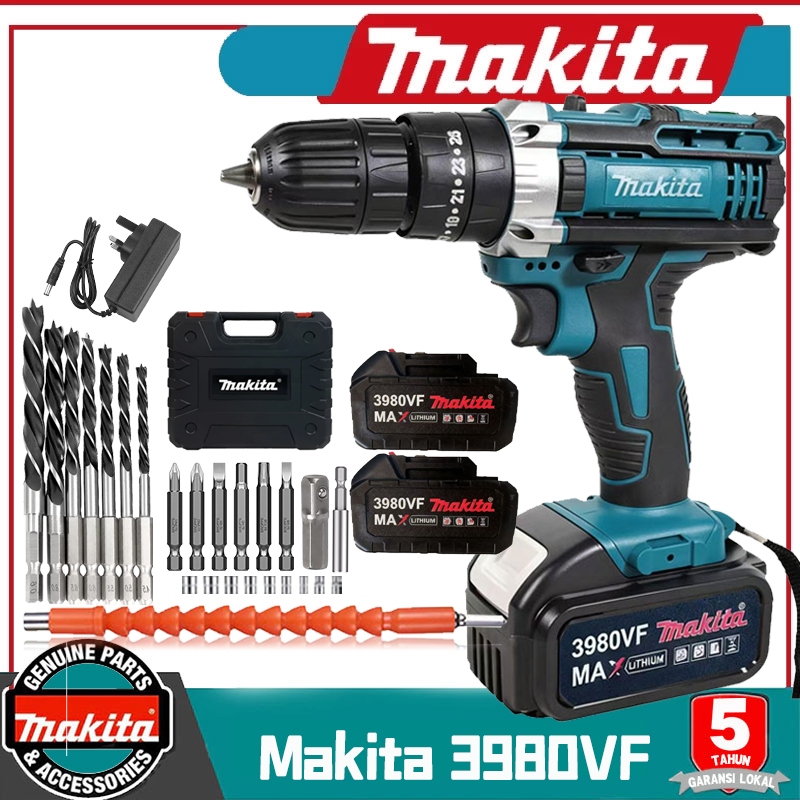 Makita Bor Listrik Tanpa Kabel 3998V dengan 2 Baterai Lithium-Ion - Bor Listrik Tanpa Karbon dengan 