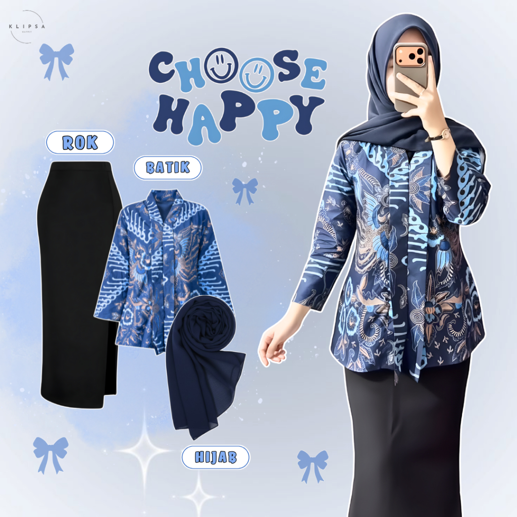 Oneset Batik Casual Kekinian (Blouse Batik, Hijab, Rok Span ) Setelan Wanita Stylish Formal -KF64