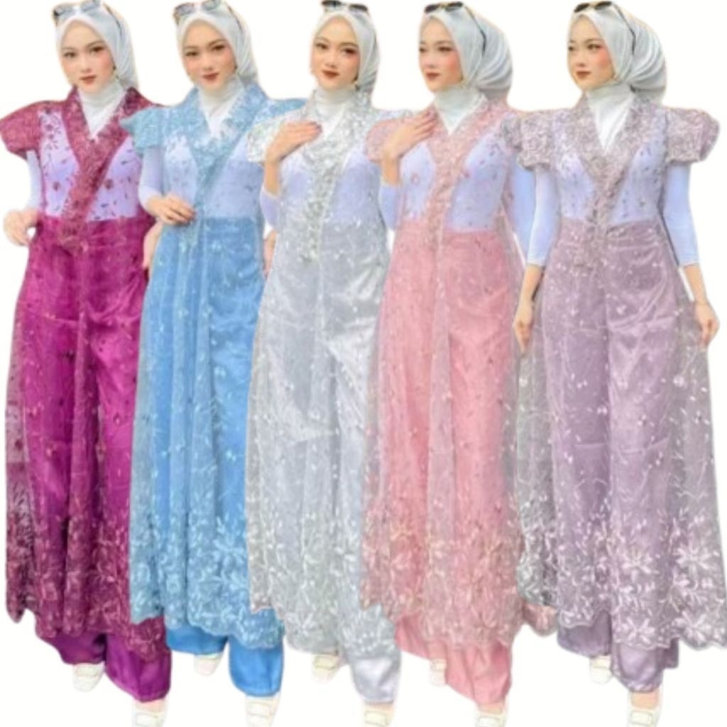 Safron Setelan Outer Celana Setelan Pesta Kondangan Busana Muslim Wanita Size XL