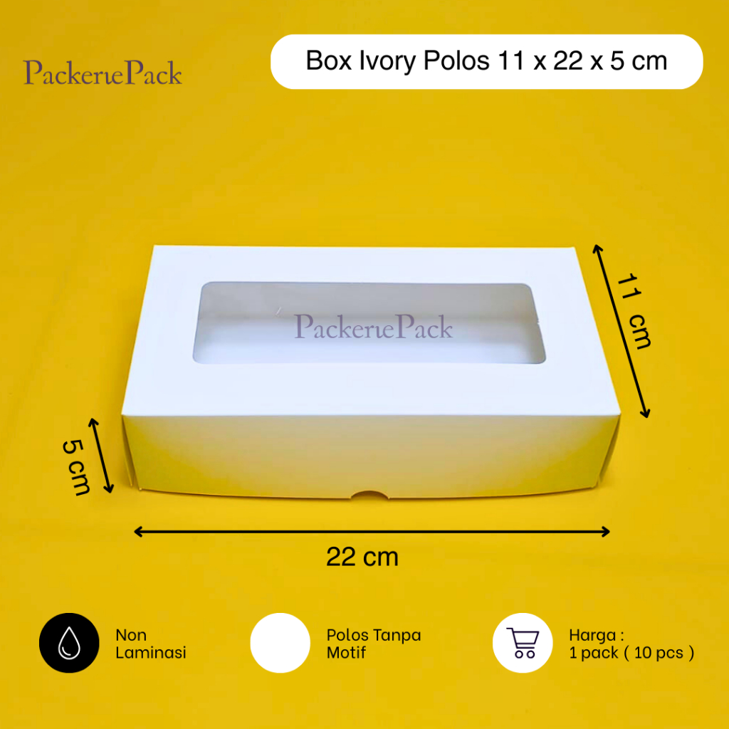 Dus Kotak Kue Ivory Polos 11x22x5 cm Polos Ivory Premium Jendela 11 x 22 x 5 (10 Pcs)