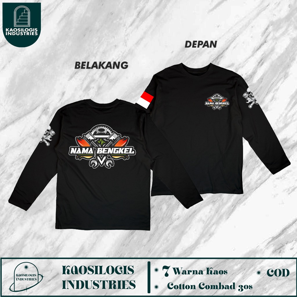 Kaos Lengan Panjang Bengkel Montir Bisa Custom Nama bengkel Terbaru 2025- Kaosilogis