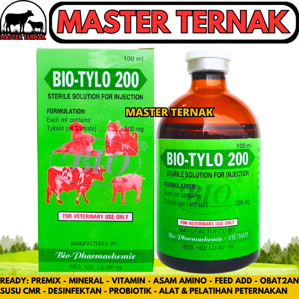 BIO TYLO 200 (TYLOSIN) 100 ml - Obat CRD Ngorok Ayam - Antibiotik Pernafasan Hewan Sapi Kambing Domb