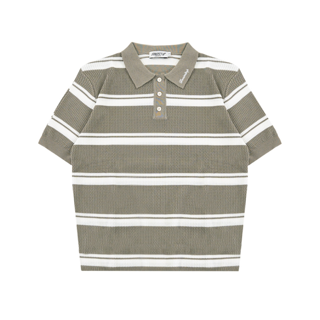Denimitup Knit Polo - Ivory Green Stripes - Knit