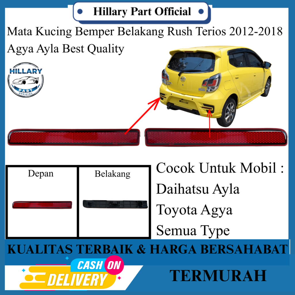 Mata Kucing Bemper Belakang Rush Terios Agya Ayla 2012-2018 Original