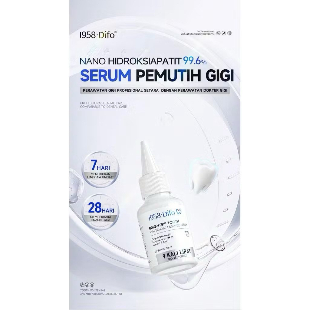 1958 Difo Serum Pemutih Gigi Regenerasi Enamel 99.6% Nano Hidroksiapatit 30ml untuk Pemutih Gigi dan