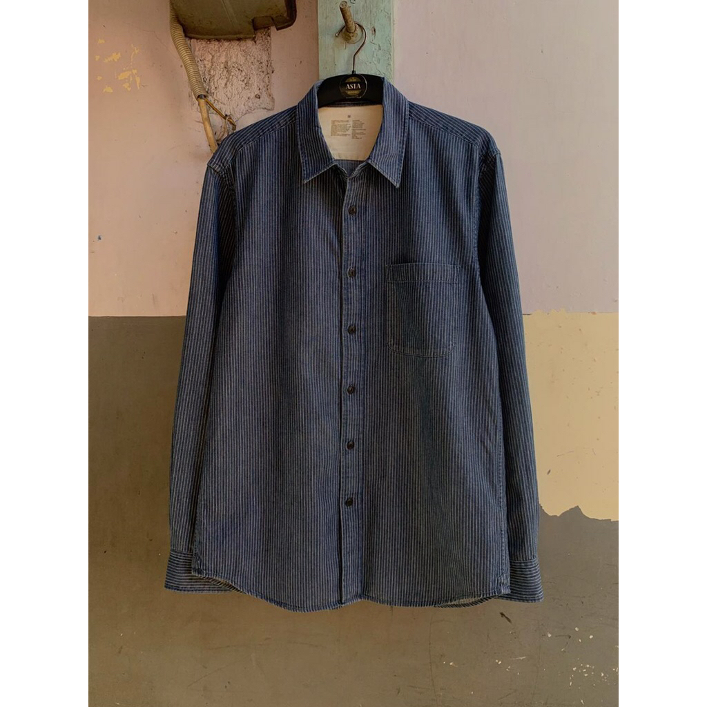 kemeja lengan panjang muji denim stripe preloved
