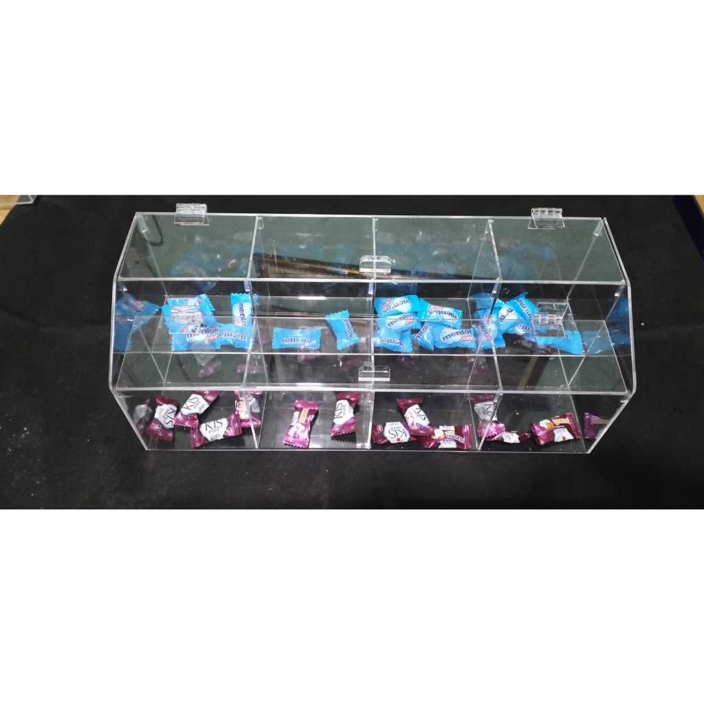 Tempat Permen Akrilik | Display Permen 8 Ruang | Rak Permen 2 Tingkat | Rak Display Jajanan Warung T