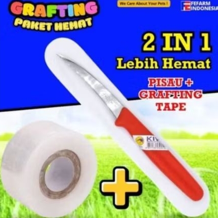 Paket Pisau dan Plastik Grafting Okulasi Tape  - Pisau Stainless Steel Tahan Karat, Plastik Wrapping