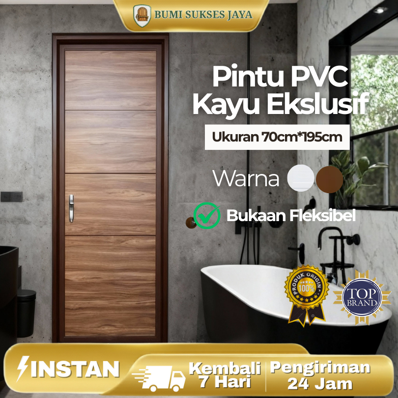 Pintu Minimalis Kayu Semi Meranti Kusen Aluminium Engsel Kunci 80x200 90x200 Banyak Warna