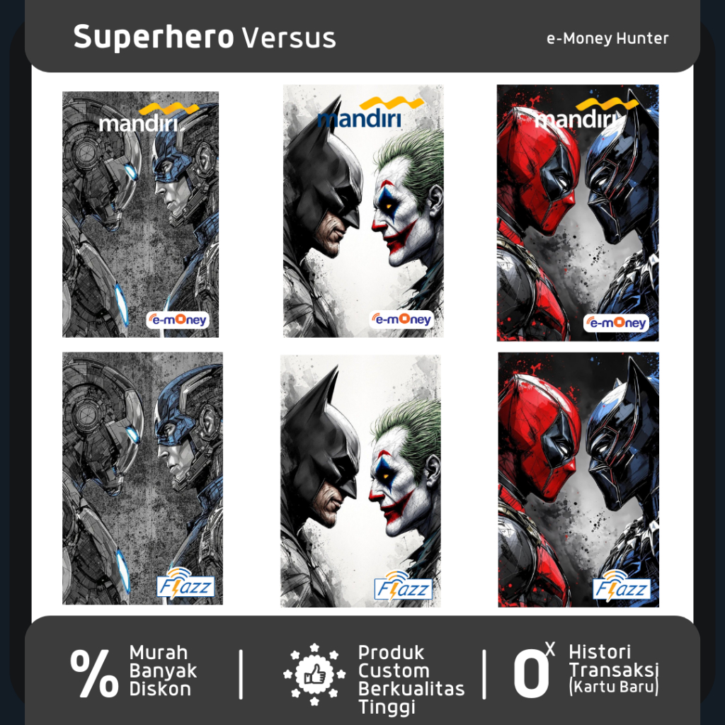 SUPERHERO VERSUS Deadpool Batman Joker Iron Man Captain America eMoney Mandiri Flazz BCA Gen 2