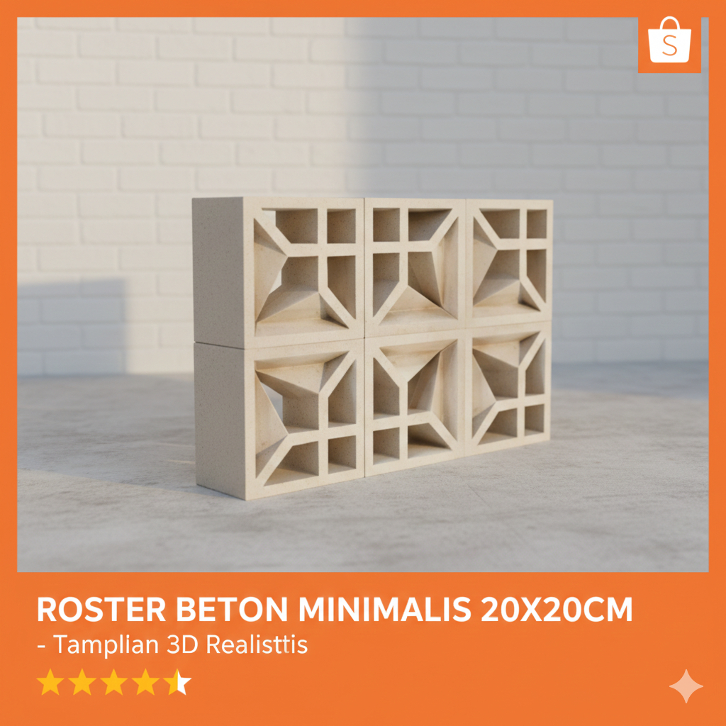 Roster Beton Minimalis - Nako, Model Sesuai Gambar Ukuran 20 x 20 | Loster Putih | Ventilasi Udara, 