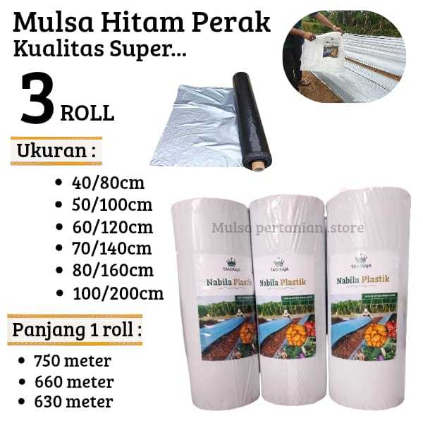 Mulsa Hitam Perak 3 Roll Kualitas Super Lebar 80cm/100cm/120cm Mulsa pertanian
