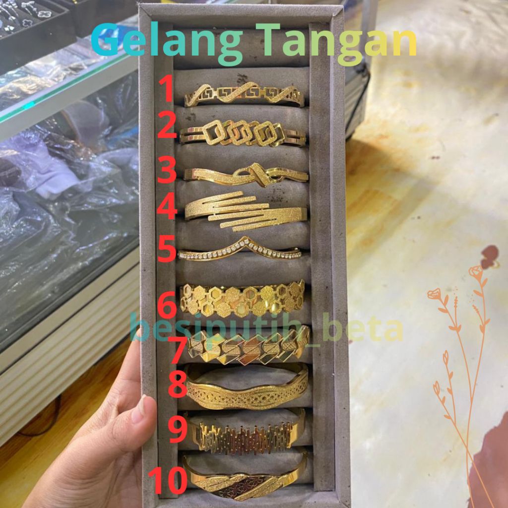Gelang tangan besi putih ambon sepuh kuning / besi putih asli