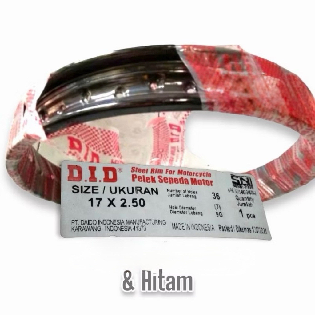 D.I.D LINGKAR VELG PELAK DID 185 / 215 / 250 RING 17 VEGA RR, VEGA ZR HITAM DAN GLOSSY BLACK COATING