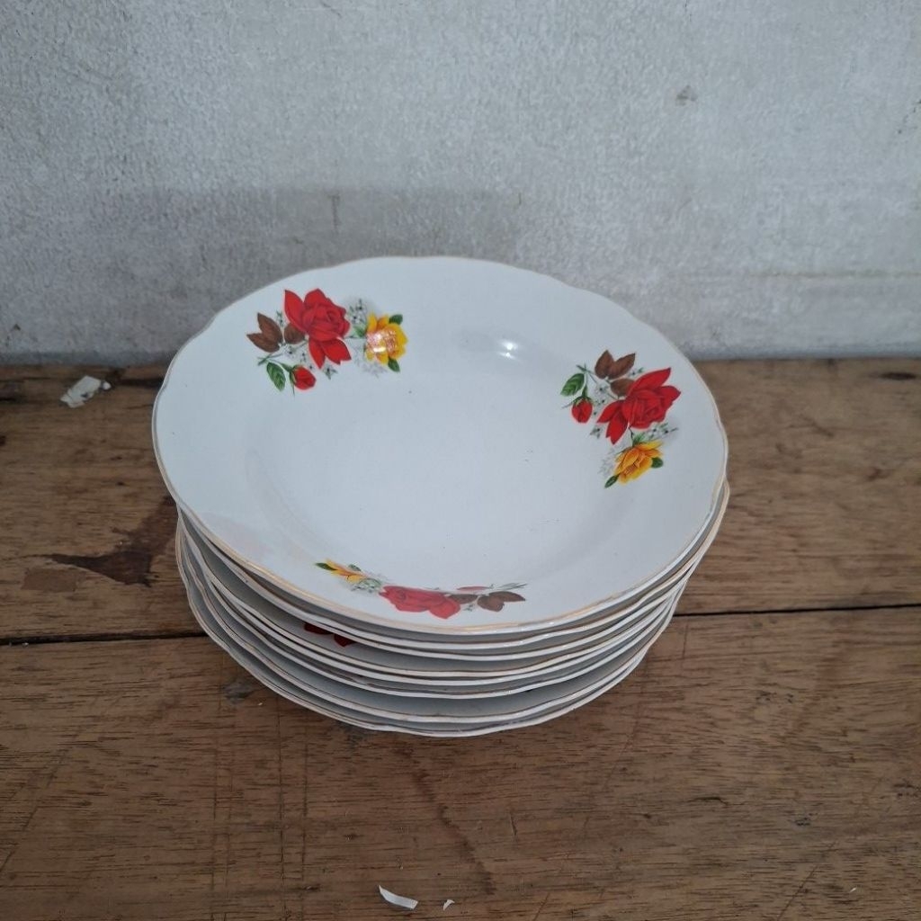 8 pieces Piring Keramik 8inch bunga orange JTS