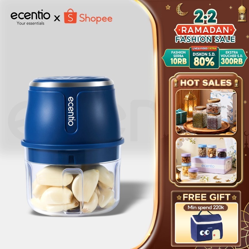 [Bumbu]ecentio Mini Chopper Blender 6 pisau 250ml Portable bumbu Dapur Portable Penumbuk bawang