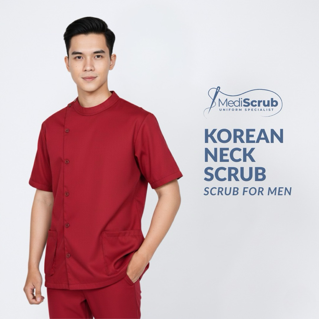 MediScrub Korean Neck Scrub for Men – Stylish & Professional - Baju Jaga Pria Lengan Pendek