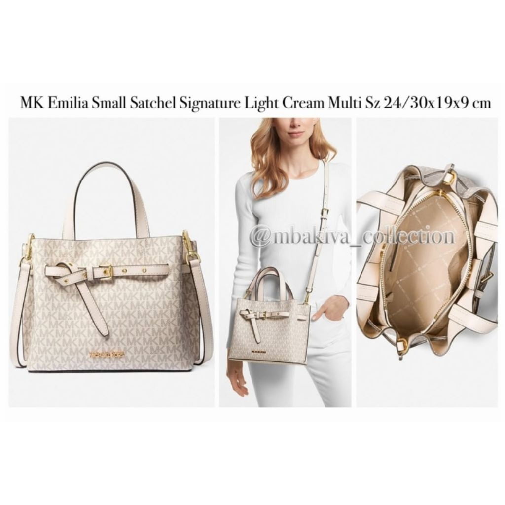 MK Emilia Small Satchel Signature Light Cream Multi