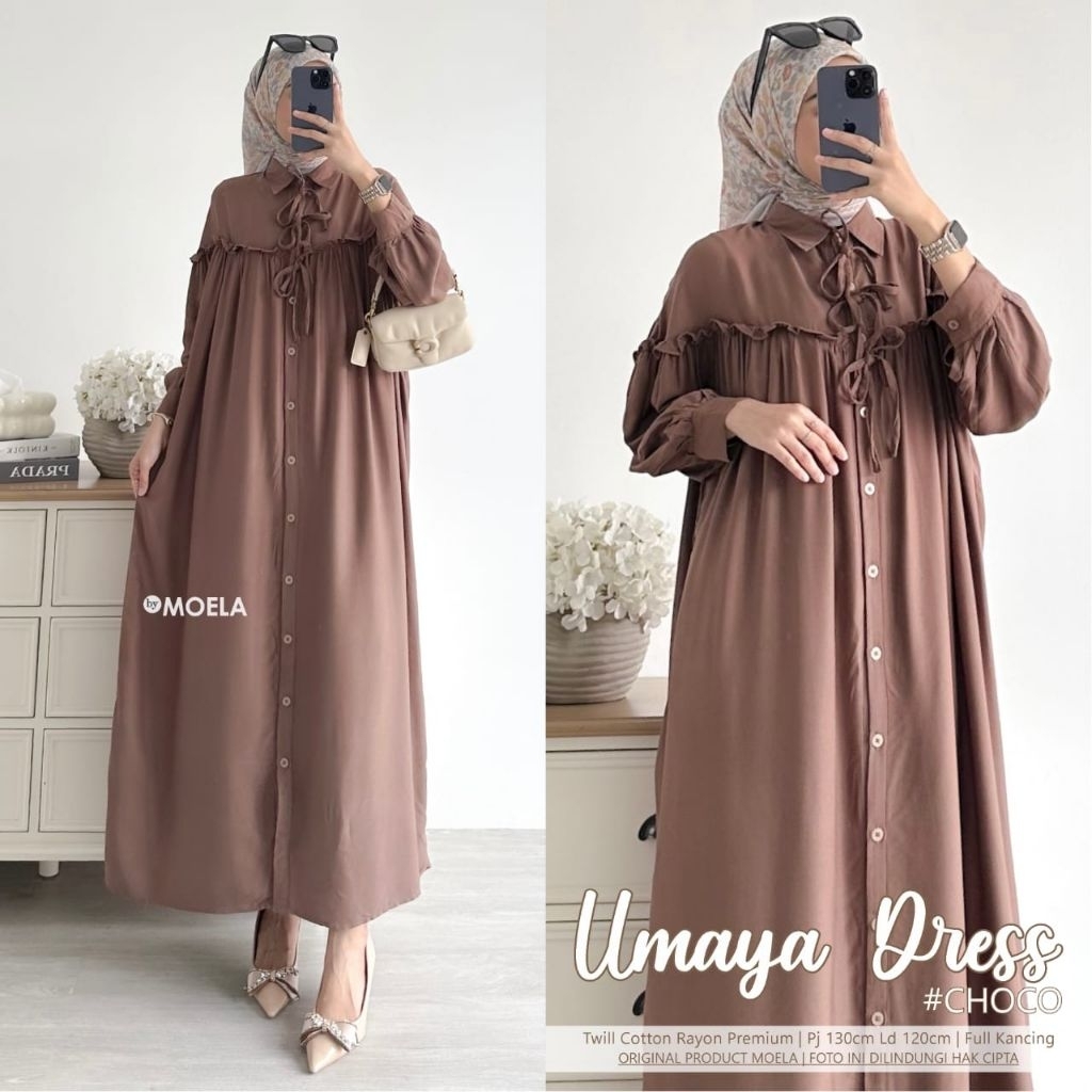 Umaya Dress by Moela - dress cotton rayon premium - gamis wanita model terbaru kekinian - dress baju