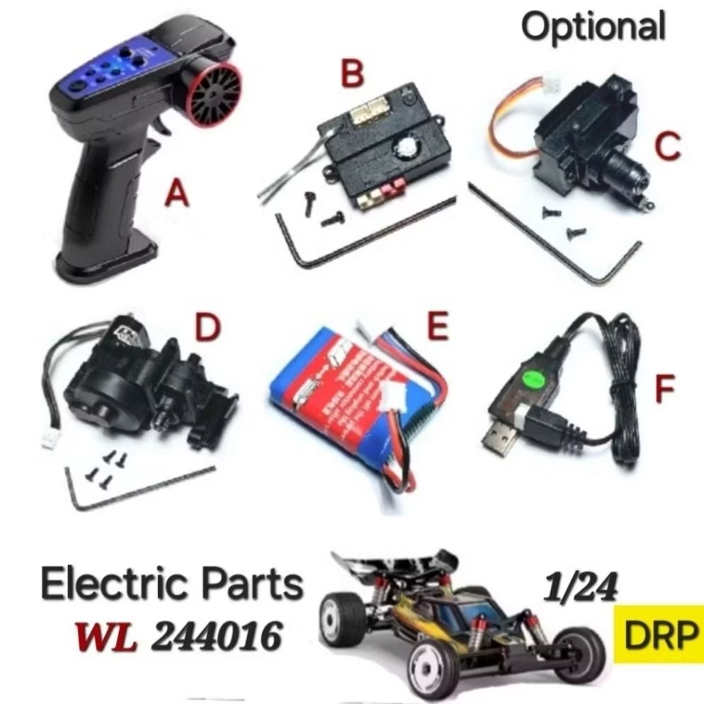 DRP Receiver Gyro ESC Transmitter Servo Dinamo Gear Battery Wltoys 244016 Vagrant 1/24 Original Part