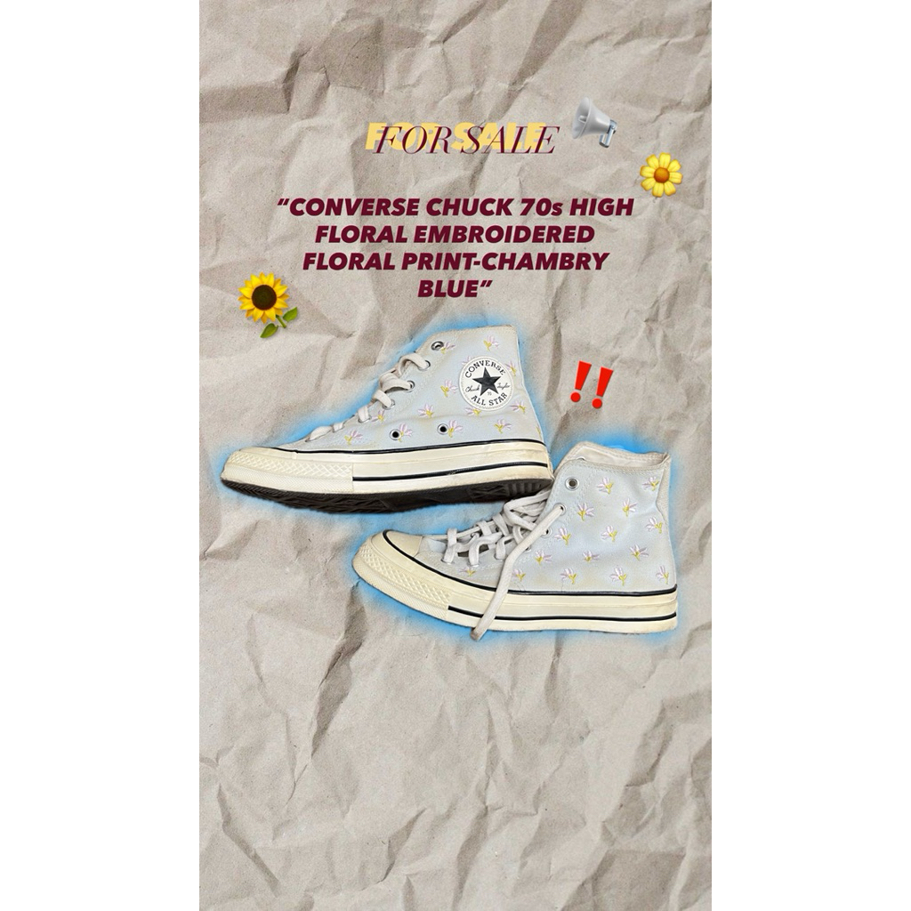 PRELOVED CONVERSE CHUCK 70s HIGH FLORAL EMBROIDERED FLORAL PRINT-CHAMBRY BLUE