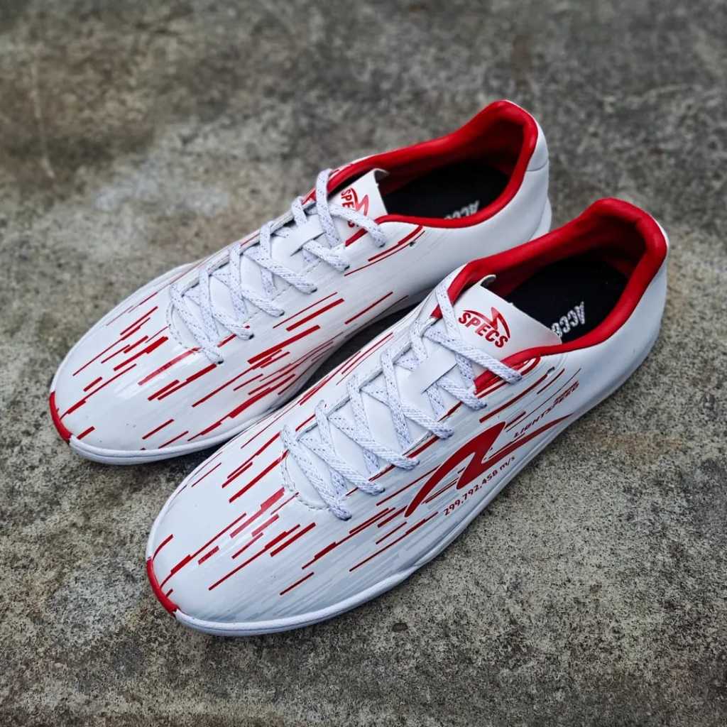 MEGA SALE. SPECS SEPATU FUTSAL LIGHTSPEED REBORN IN WHITE EMPEROR RED