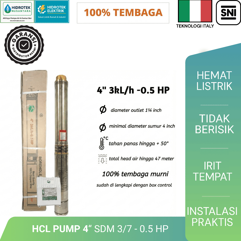 Pompa Air Submersible HCL Pump 4" SDM 3/7 – 0.5 HP