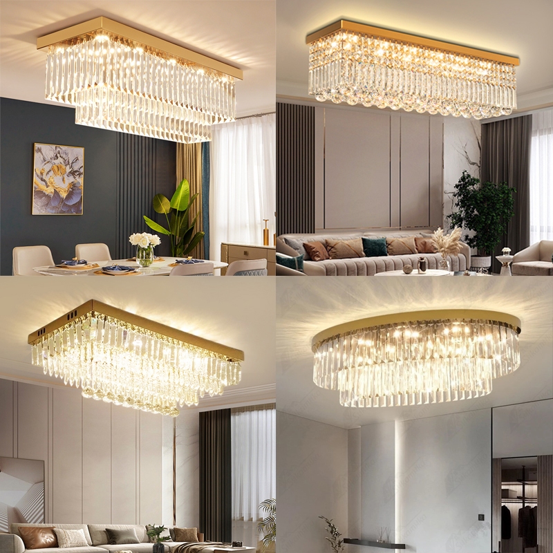 Garansi&COD Lampu Gantung Kristal Ruang Tamu Mewah Besar LED 3 Warna 50cm Lampu Kristal Panjang Chan