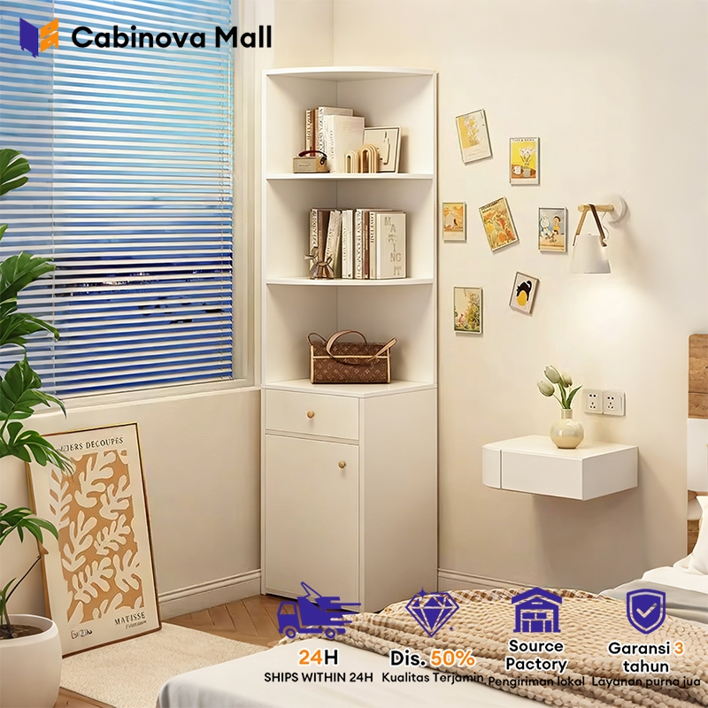 Rak Buku Sudut Rak Sudut 3 Lapisan Rak Pajangan Rak Buku Kayu Minimalis Serbaguna Rak Buku Kayu