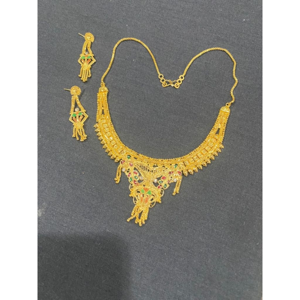kalung Dubai India / kalung perhiasan India /kalung emas kuning+Anting