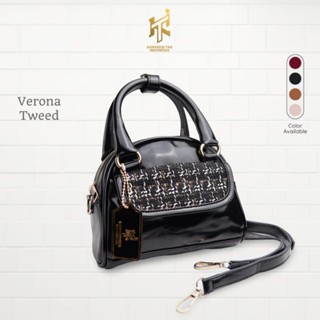 KTI - Tas Selempang Verona Tweed Tas Tenteng Mini Kombinasi Bahan Kulit PU Desain Compact Tweed Komb