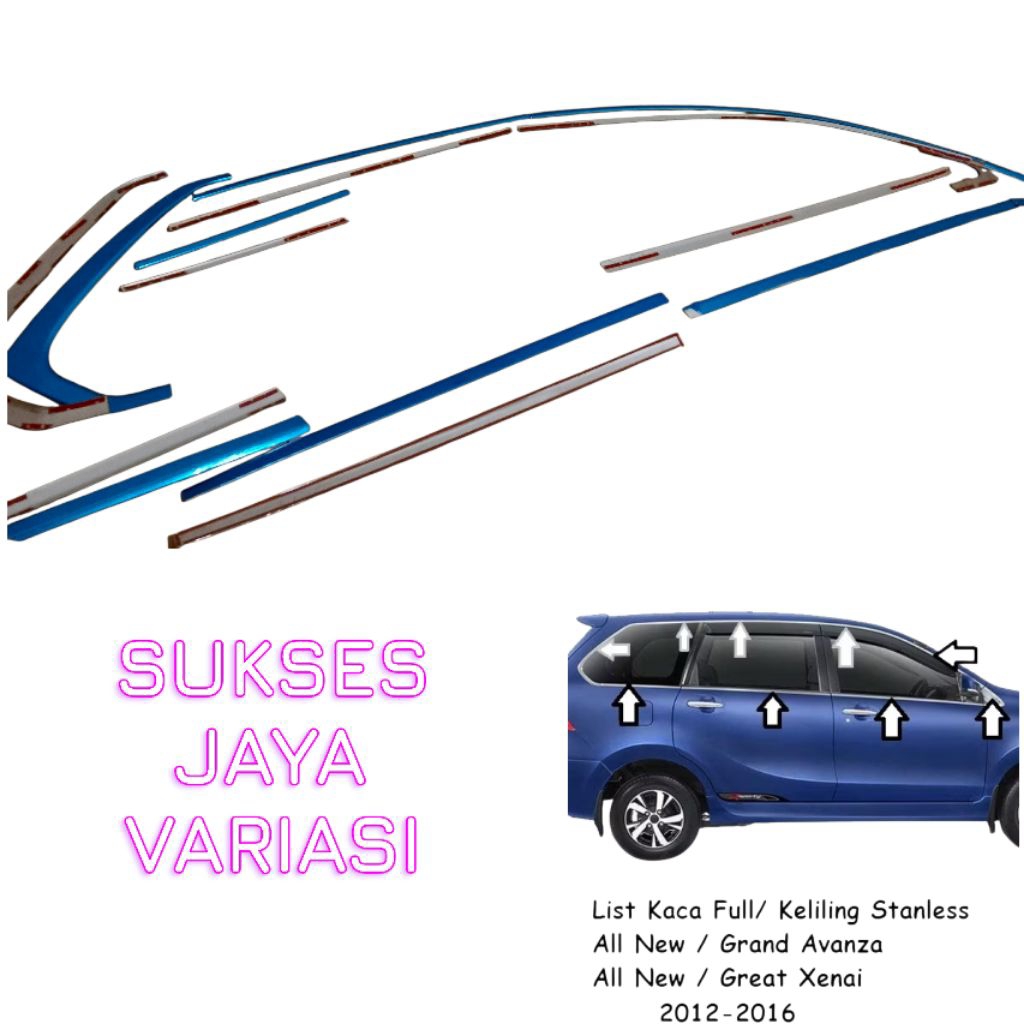 LIST KACA KELILING MOBIL ALL NEW AVANZA XENIA 2012-2016  STAINLESS CHROME ISK