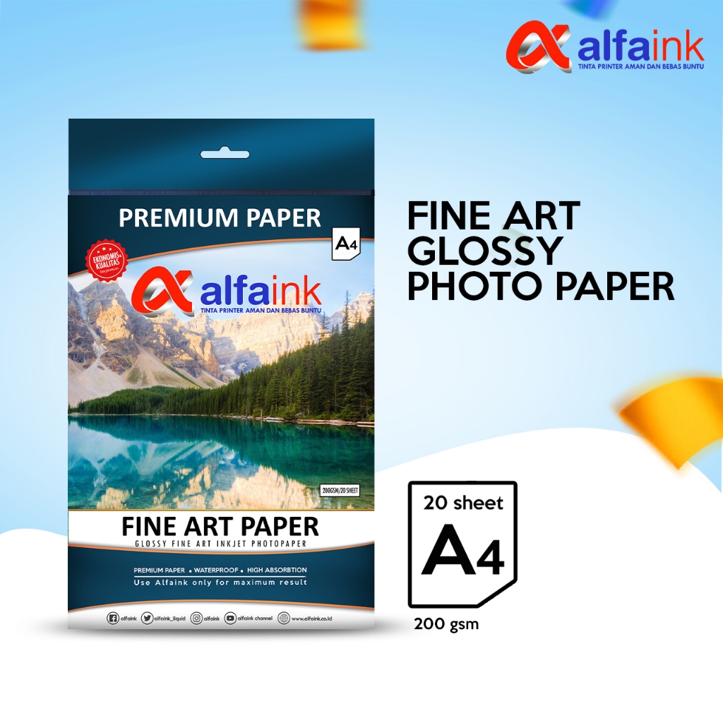 KERTAS PHOTO 200 GSM ALFAINKFINE ART PAPER 200GSM 1 PACK KERTAS FOTO GLOSSY 200 GSM
