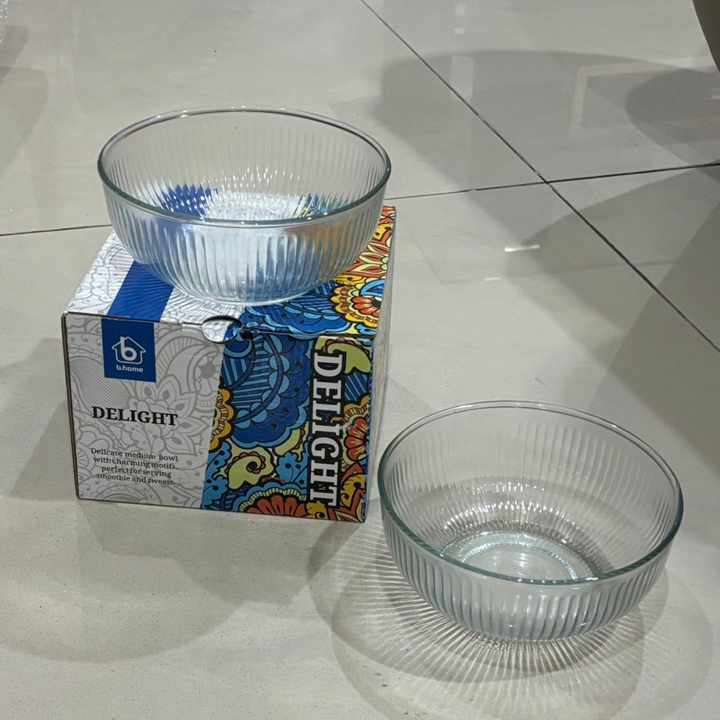 [ISI 2 PCS] Mangkok Kaca Delight b.home - Mangkok Sereal Estetik / Mangkok Salad Buah Ribbed Glass B