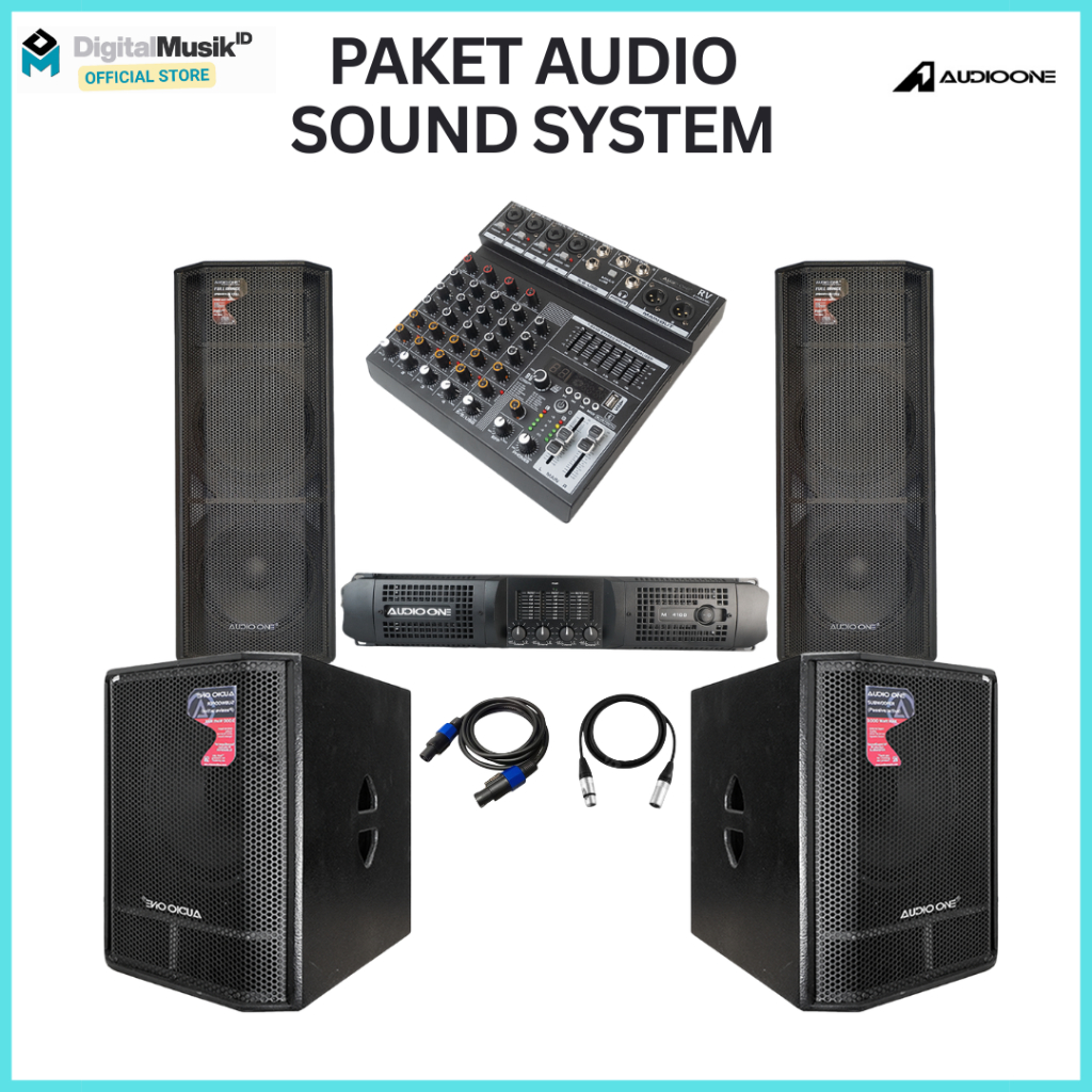 AUDIO ONE Paket Audio Sound System Subwoofer 18 Inch  DJ Fullrange Double 15 Mixer 6Ch  Mic Wireless