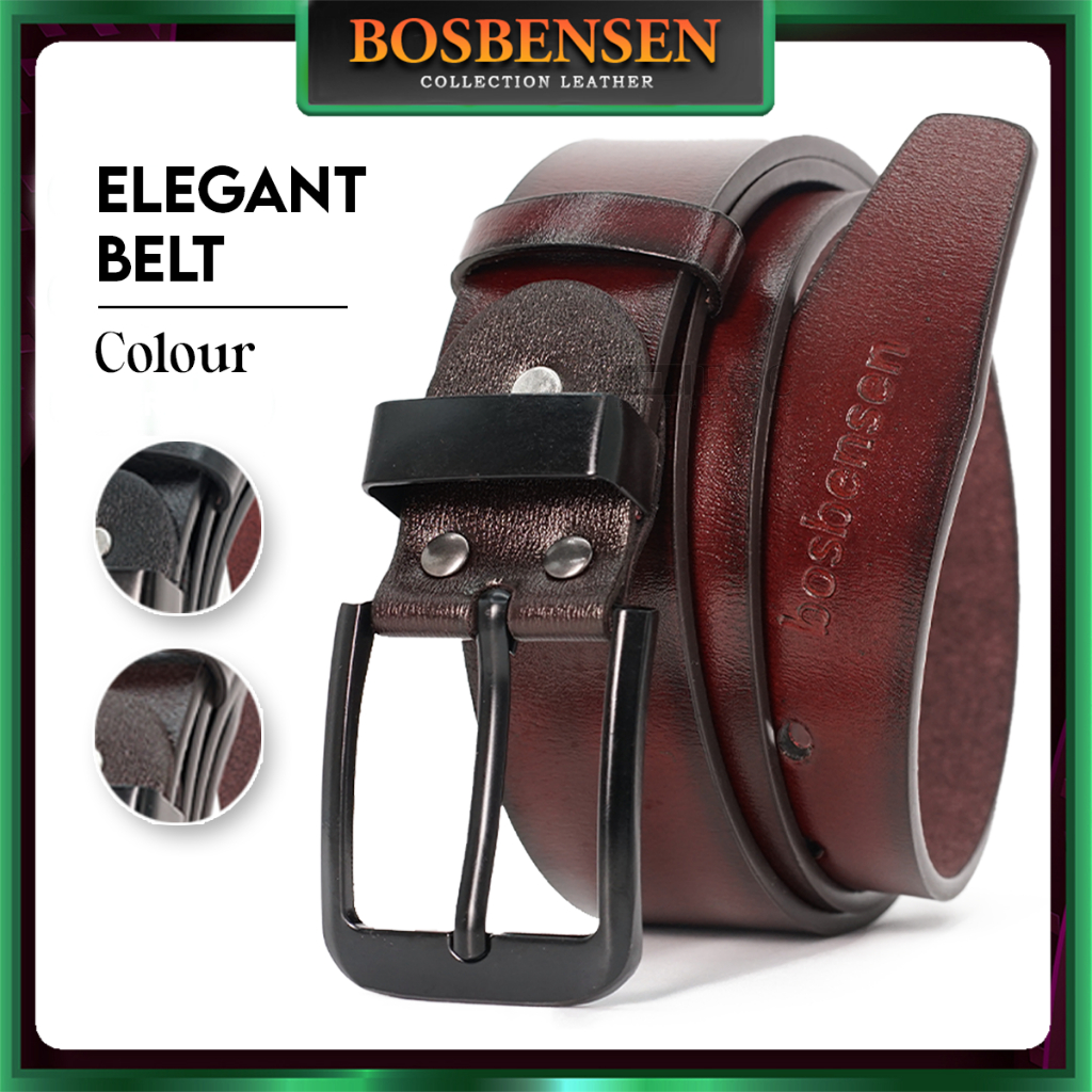 IKAT PINGGANG BOSBENSEN / GESPER PRIA / GESPER CASUAL PRIA KULIT KEPALA BESI HITAM 3,5CM -ZG-01