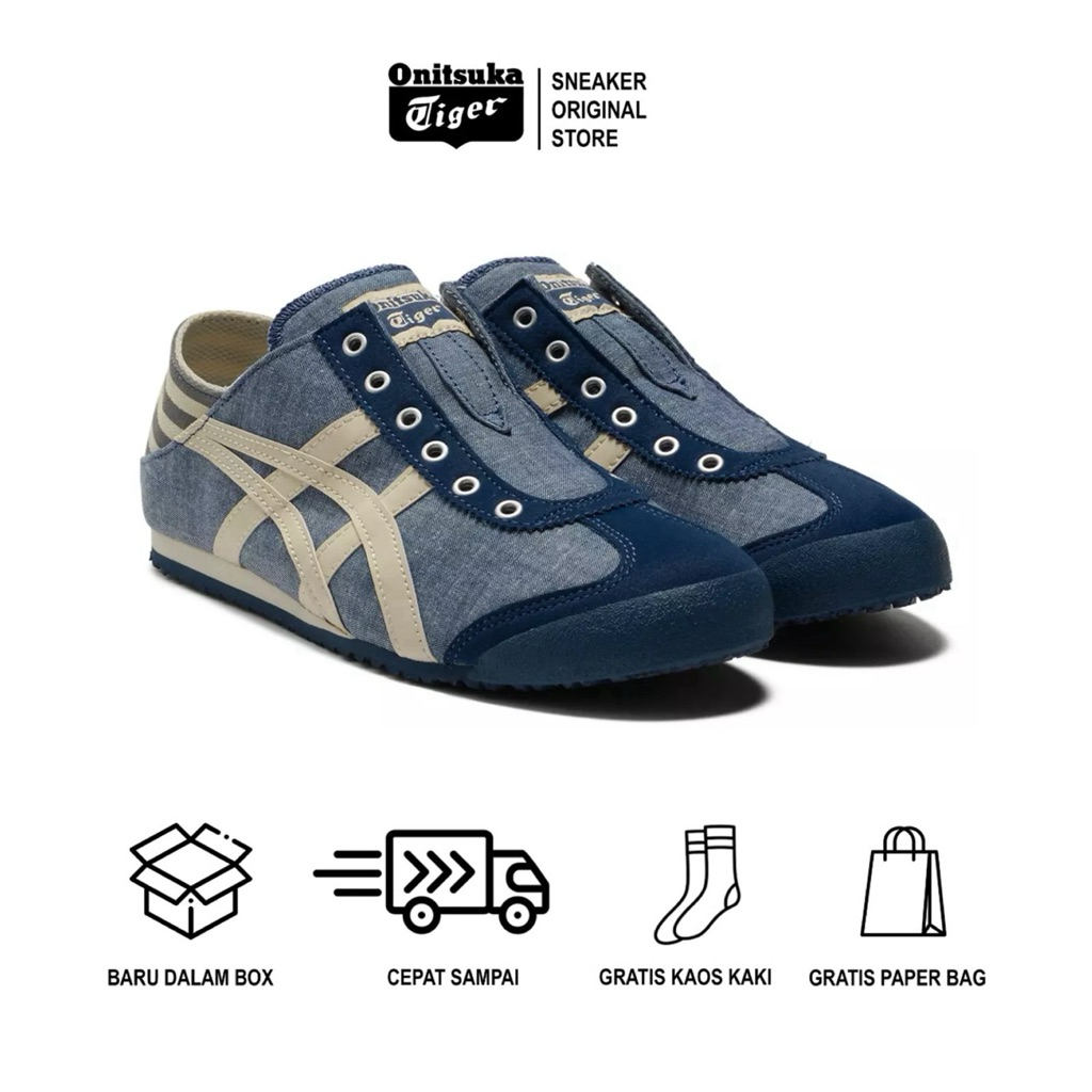 sepatu onitsuka slip on paratty blue jeans/ sepatu pria/ sepatu wanita/ sepatu sneakers
