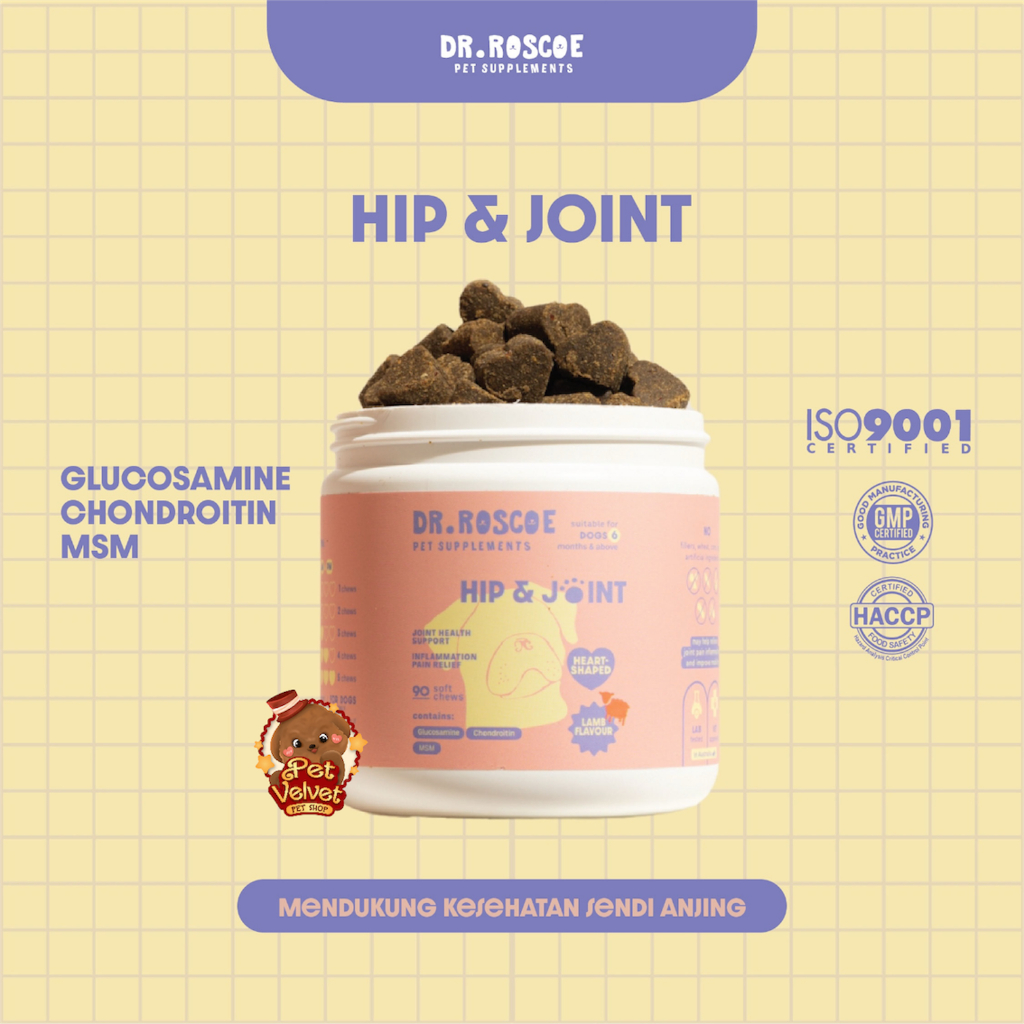 Dr Roscoe Hip & Joint - Vitamin Sendi dan Tulang Anjing untuk Arthritis, Nyeri Sendi, Radang Sendi
