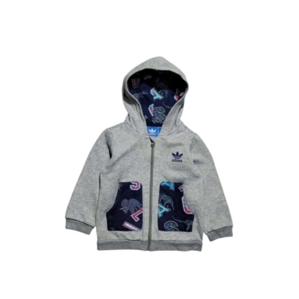 ADIDAS kids big logo jacket Zipper Hoodie size 085 fit 1 - 2 th (P36xL31)
